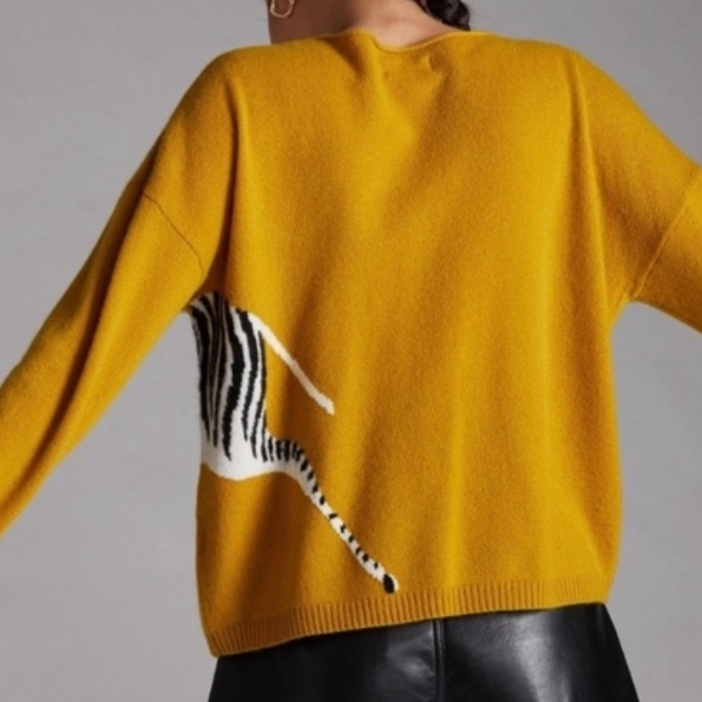 Anthropologie Maeve Cashmere Zebra Sweater Mustard Yellow Preppy XXSP - Picture 4 of 10